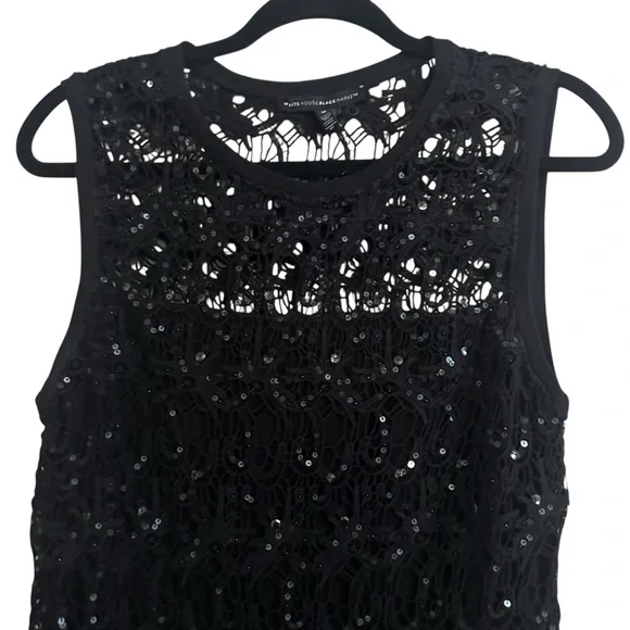 WHBM Black Crochet Sequin Tank Top Size Medium - Picture 2 of 8